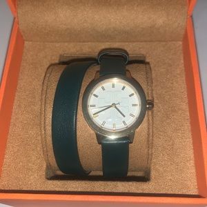 Tory Burch Gigi Double Wrap Leather Logo Watch